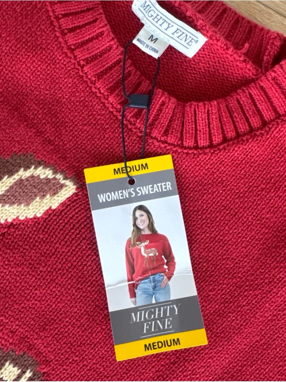 Mighty Fine Red Knit Sweater with Deer Intarsia - Picture 2 of 3
